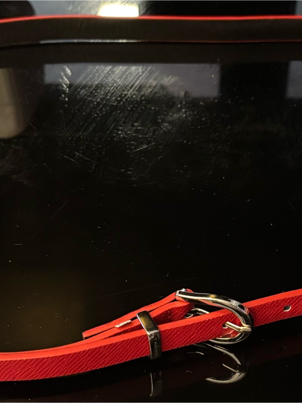 Tahari Red Leather Women’s Belt with Silver Buckle